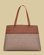 Subtle Brown Textured Monogram Premium Faux Leather Professional Handbag for Women