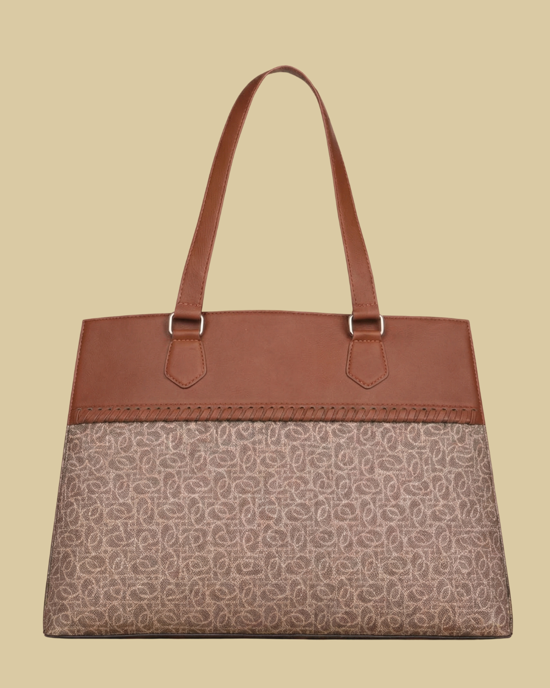 Subtle Brown Textured Monogram Premium Faux Leather Professional Handbag for Women