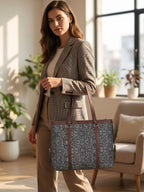 Women's Vintage Floral Canvas Office Tote Bag with Faux Leather Handles | Large Work & Laptop Tote