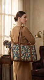 Women's Premium Abstract Geometric Canvas Office Tote Bag with Faux Leather Handles & Shoulder Strap