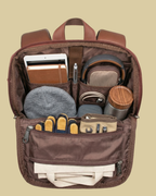 Beige Ethnic Diamond Backpack with Faux Leather Finish & Laptop Storage