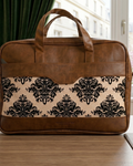 Vintage Damask Canvas & PU Leather Laptop Office Bag