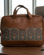 Vintage Pattern Women's Laptop Bag with Brown Faux Leather Trim