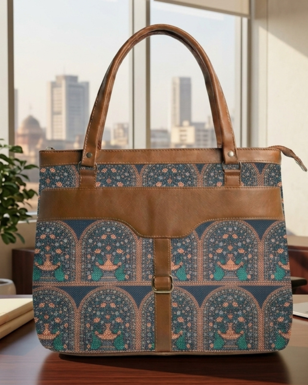 Ethnic Arch  Shoulder Bag Faux Leather Handles for Women
