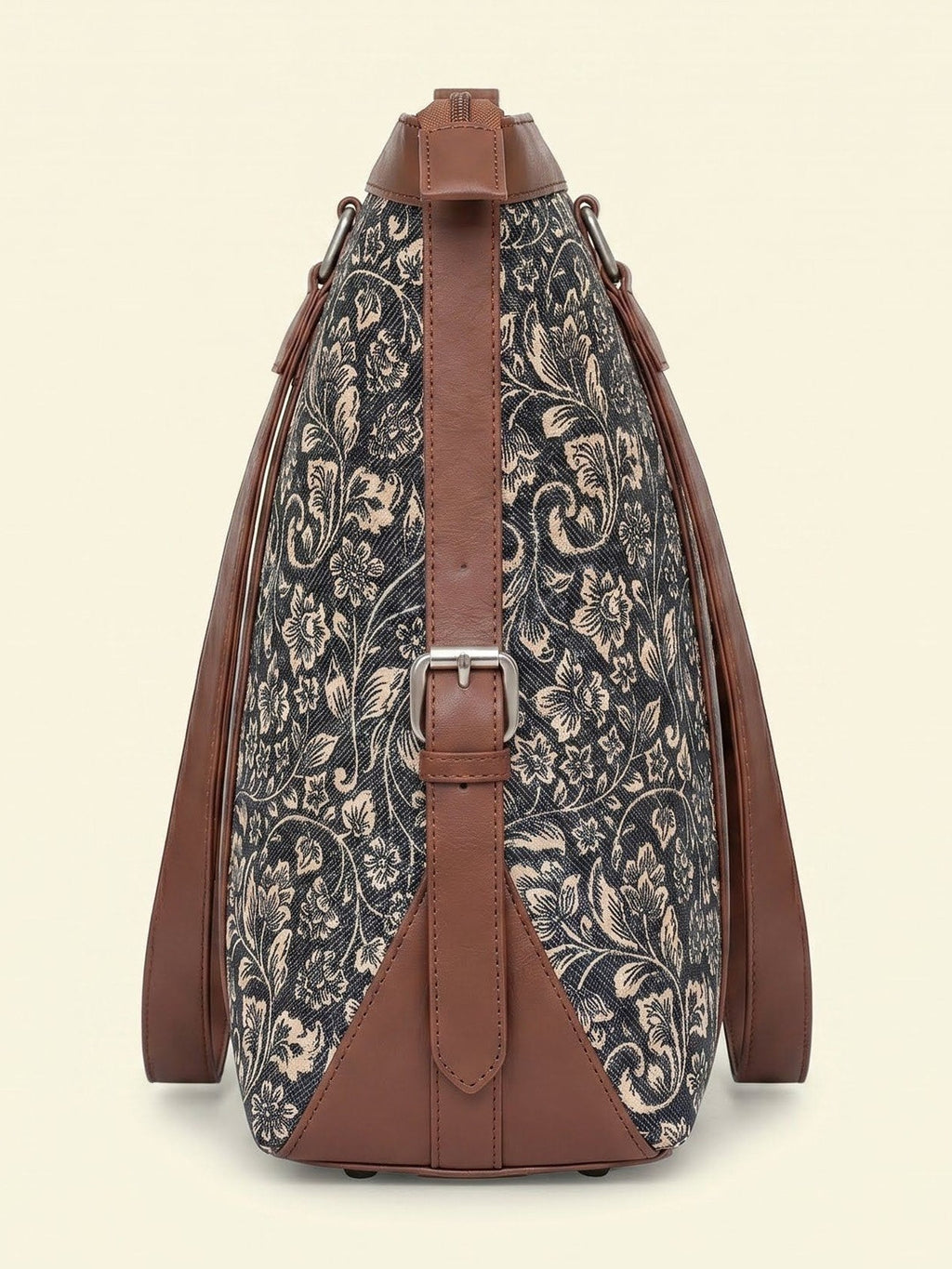 Women's Vintage Floral Canvas Office Tote Bag with Faux Leather Handles | Large Work & Laptop Tote