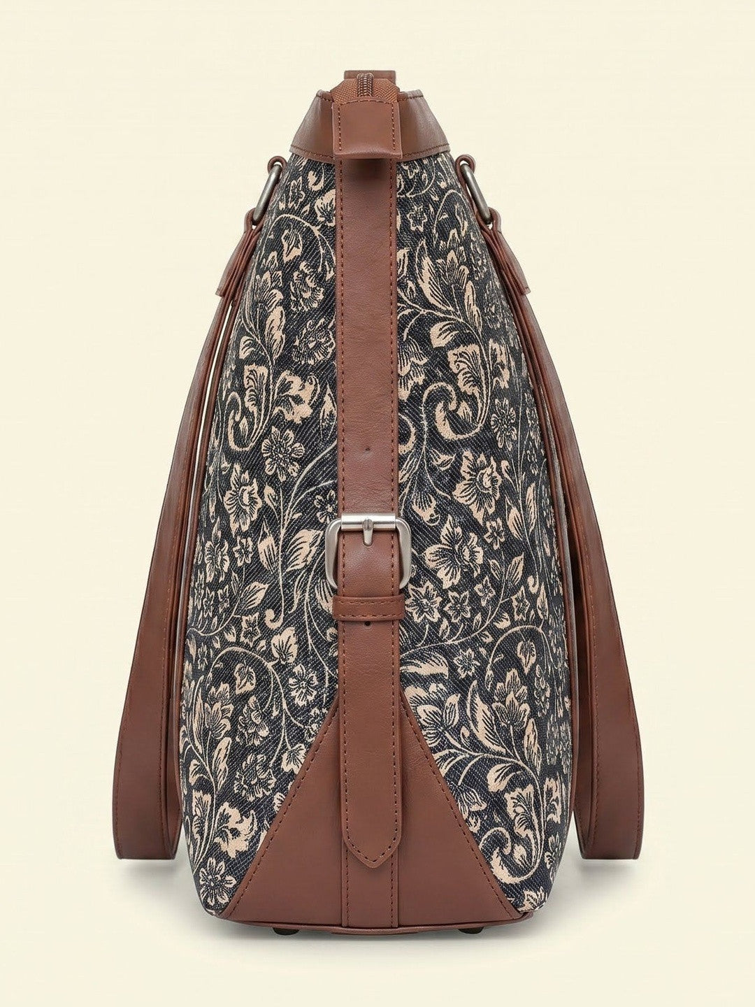 Women's Vintage Floral Canvas Office Tote Bag with Faux Leather Handles | Large Work & Laptop Tote
