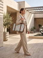 Women's Premium Pastel Floral Canvas Office Tote Bag with Faux Leather Handles & Shoulder Strap