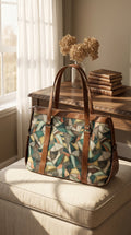 Women's Premium Abstract Geometric Canvas Office Tote Bag with Faux Leather Handles & Shoulder Strap