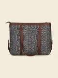 Women's Vintage Floral Canvas Office Tote Bag with Faux Leather Handles | Large Work & Laptop Tote