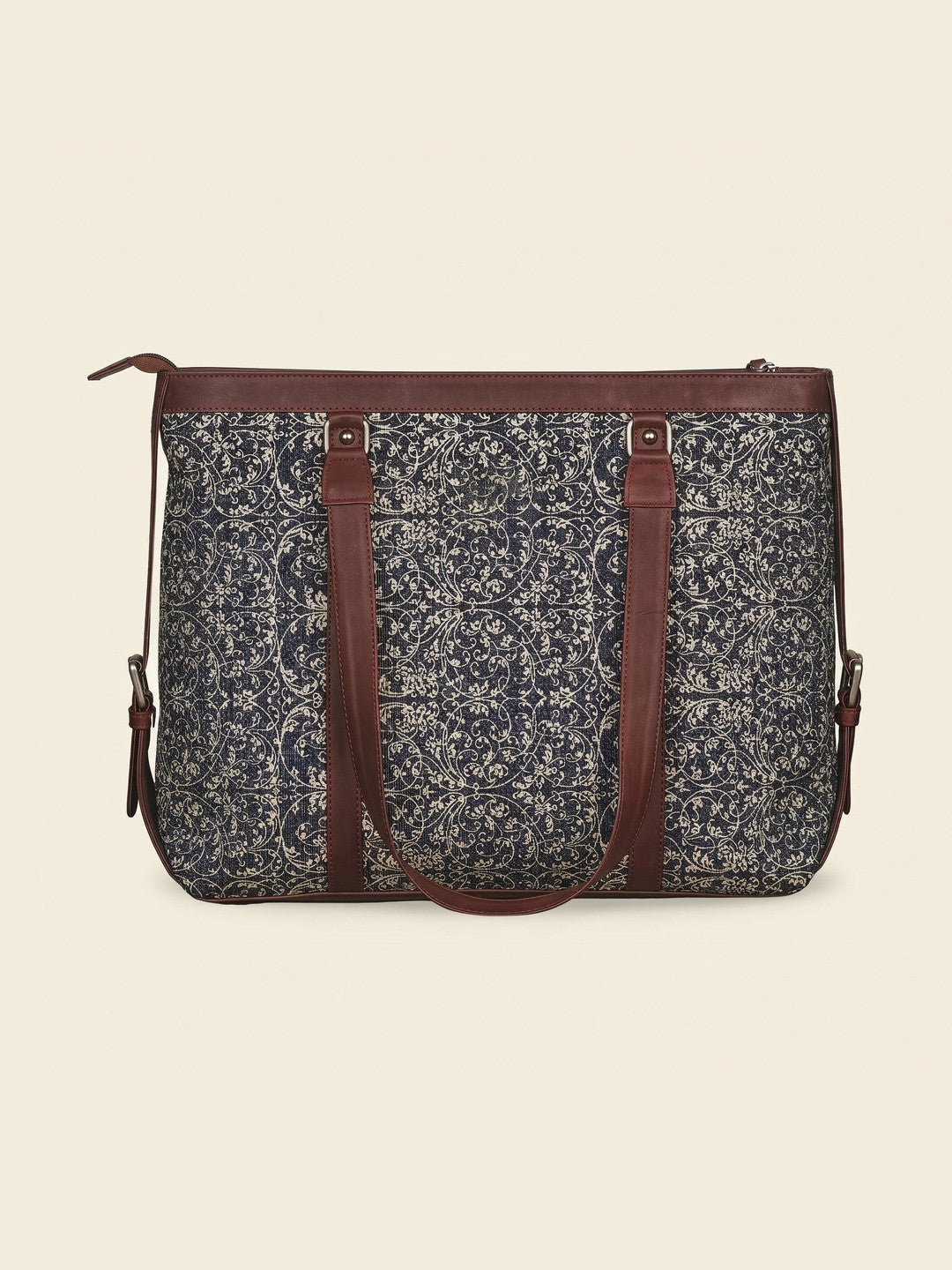 Women's Vintage Floral Canvas Office Tote Bag with Faux Leather Handles | Large Work & Laptop Tote