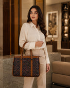Women's Premium Midnight Blue Floral Printed Canvas Office Tote Bag