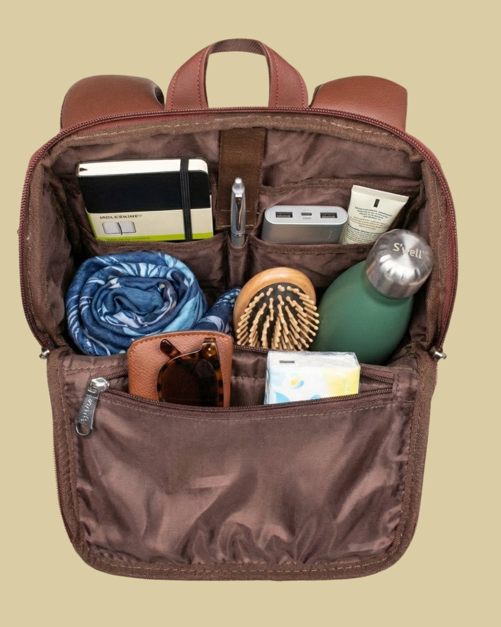 Ethnic Print Backpack with Faux Leather Finish & Multiple Compartments