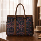 Women's Premium Midnight Blue Floral Printed Canvas Office Tote Bag