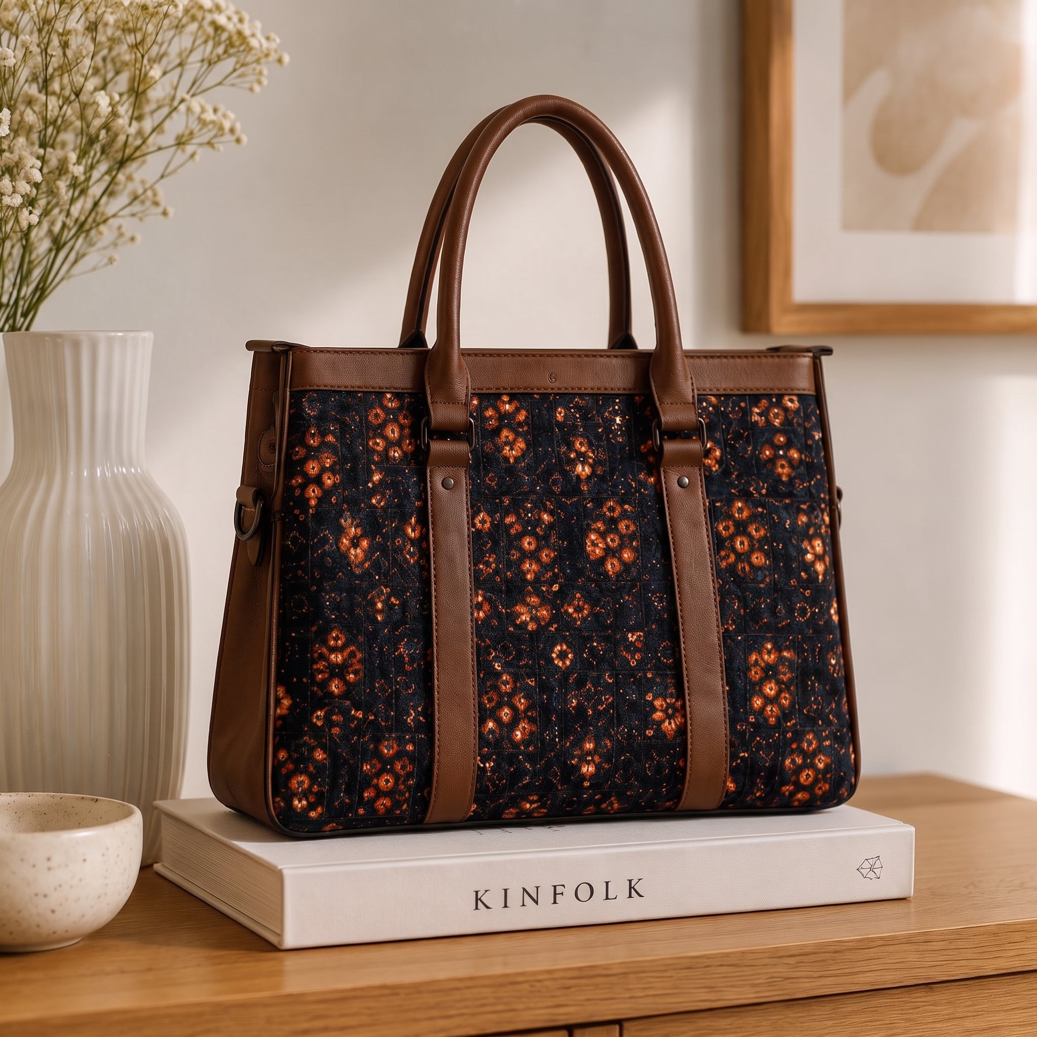 Women's Premium Midnight Blossom Printed Canvas Office Tote Bag